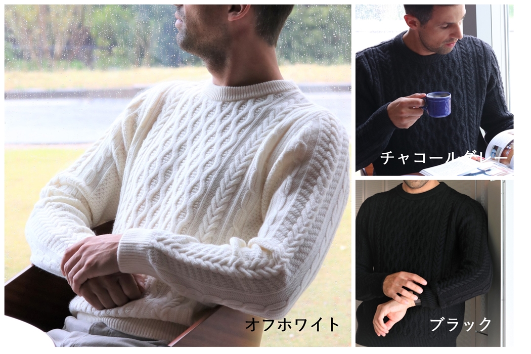 アラン柄セーター(メンズ) ホワイト・LL