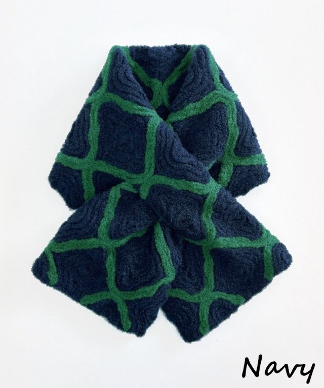 ショートマフラー モロッカン柄 ウール混 コード刺繍 ( ネイビー) レディース 日本製 | おしゃれ シンプル マフラー プレゼントギフト 母の日 新潟県 五泉市 有限会社田中刺繍