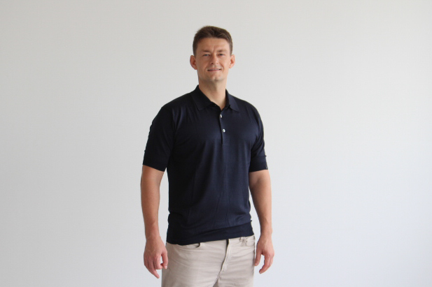 究極の贅沢シルク100％洗えるメンズ半袖ポロニットウェア ネイビーLサイズ メンズ 新潟県 五泉市 有限会社アスリート