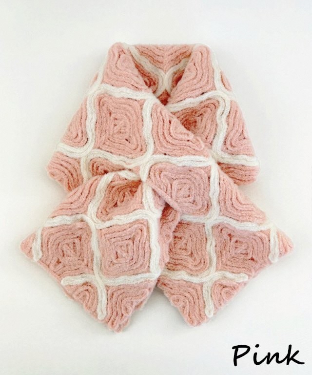 ショートマフラー モロッカン柄 ウール混 コード刺繍 (ピンク) レディース 日本製 | おしゃれ シンプル マフラー プレゼントギフト 母の日 新潟県 五泉市 有限会社田中刺繍