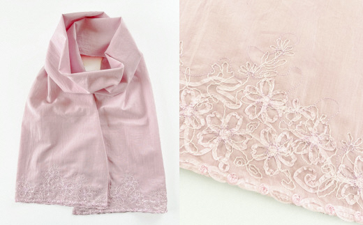 ストール さくら柄 刺繍ストール オーガニックコットン ( ピンク ) レディース 日本製 | サクラ 桜 おしゃれ シンプル マフラー 春夏 春 夏 プレゼントギフト 母の日 新潟県 五泉市 有限会社田中刺繍