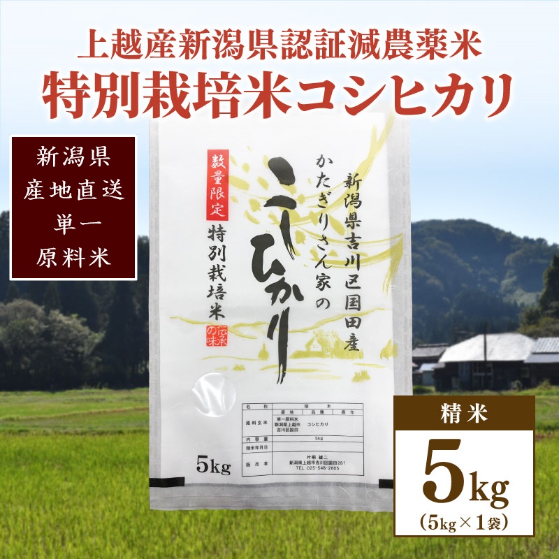 250kg限定★令和6年産・新潟県上越市吉川区国田産・県認証減農薬米／特別栽培米コシヒカリ精米5kg