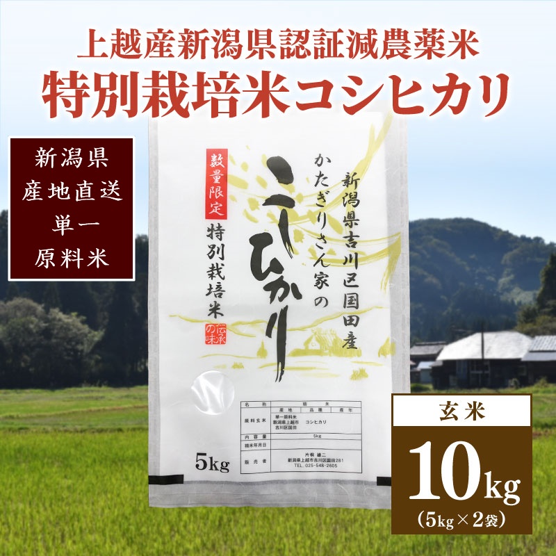 250kg限定★令和6年産・新潟県上越市吉川区国田産・県認証減農薬米／特別栽培米コシヒカリ玄米10kg