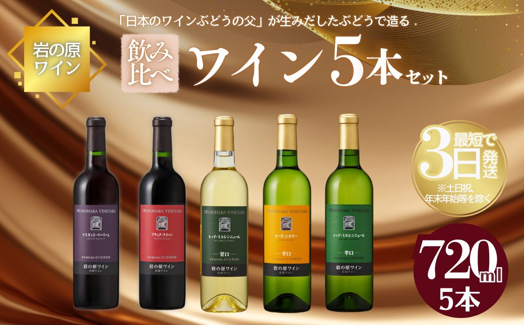ワイン 岩の原ワイン 善兵衛品種 飲み比べ 5本 セット お酒 おすすめ 岩の原 ふるさと納税 酒 新潟 上越