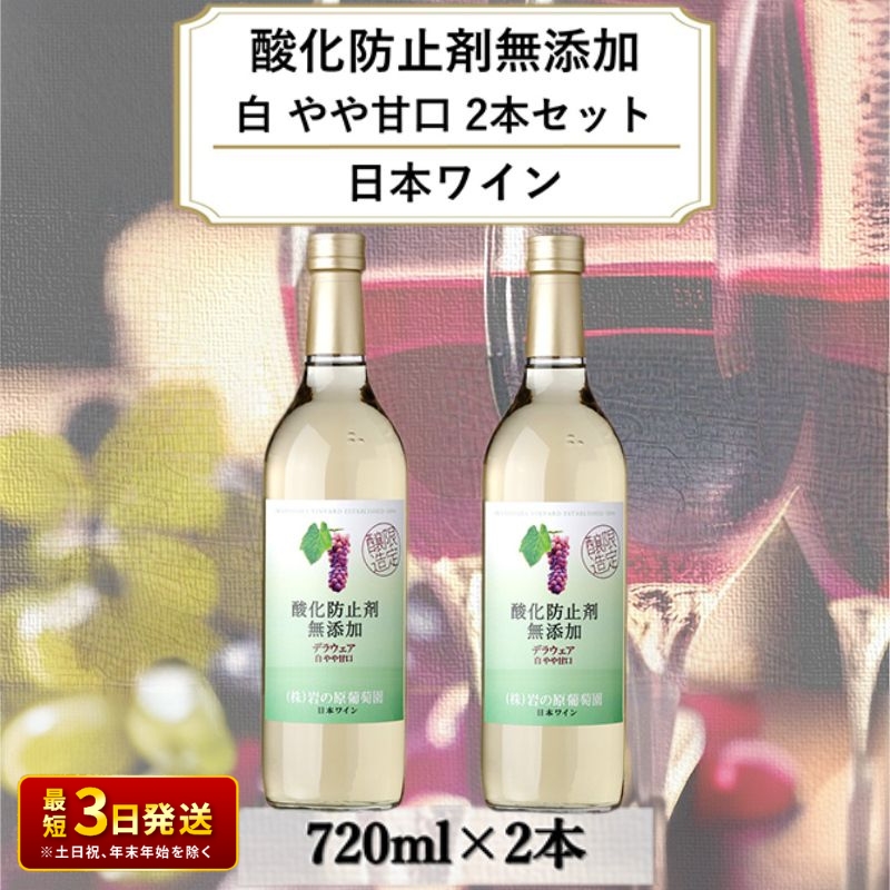 ワイン 岩の原ワイン 酸化防止剤無添加 白 やや甘口 2本セット 新潟 上越 甘口 11％ 酒 アルコール ギフト