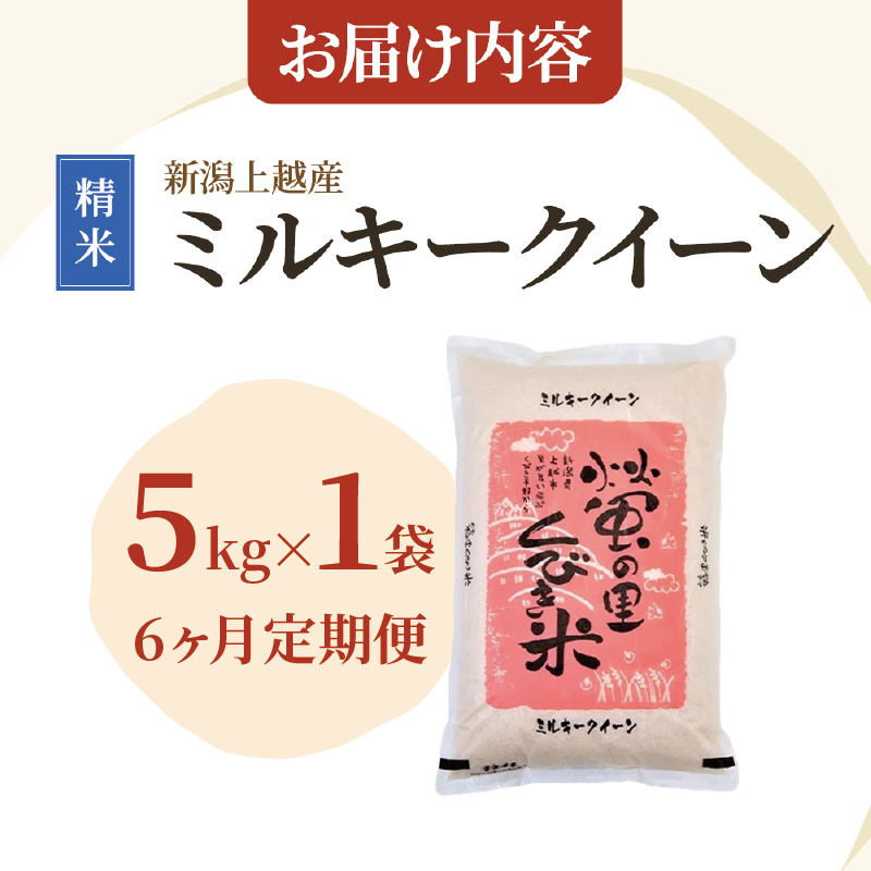 先行予約 令和8年産 新潟上越産ミルキークイーン 【6ヶ月連続お届け】 5kg×6回 30kg 6か月 ミルキークイーン 米 こめ おすすめ 新潟 新潟県産 にいがた 上越 上越産