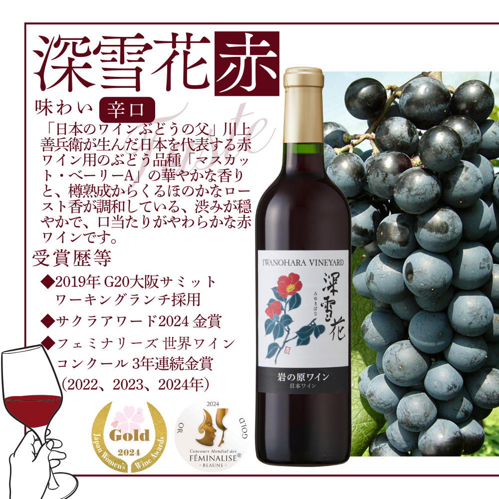 ワイン 岩の原ワイン 深雪花 赤白2本セット（赤×1本、白×1本 各720ml） アルコール 酒 ギフト 新潟 上越 最短3日で発送