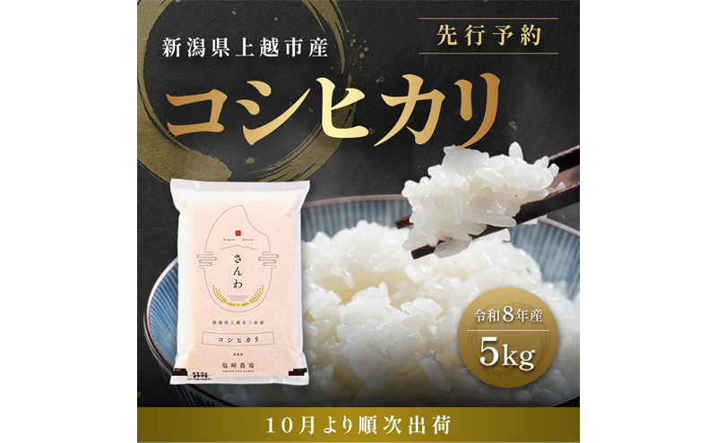 先行予約【10月より順次出荷】令和8年産 新潟県 上越市産 コシヒカリ 5kg 白米 精米 送料無料 塩崎農場