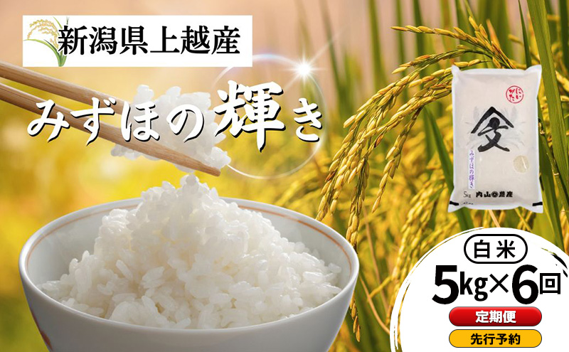 先行予約 定期便 令和8年産 新潟県上越産 みずほの輝き 白米 5kg×6回配送  内山農産  お米 こめ おすすめ  新潟県産 にいがた 上越