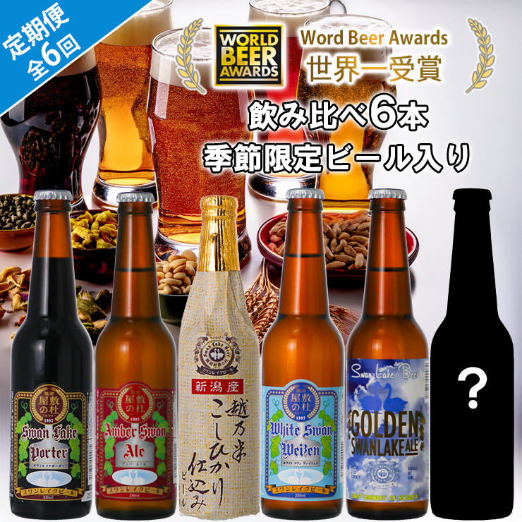 ビール スワンレイクビール 6回定期便 世界一金賞受賞入り 6本セット阿賀野市 新潟県 阿賀野 クラフト 飲み比べ クラフトビール 地ビール ビール お酒 酒 詰め合わせ 1S07075
