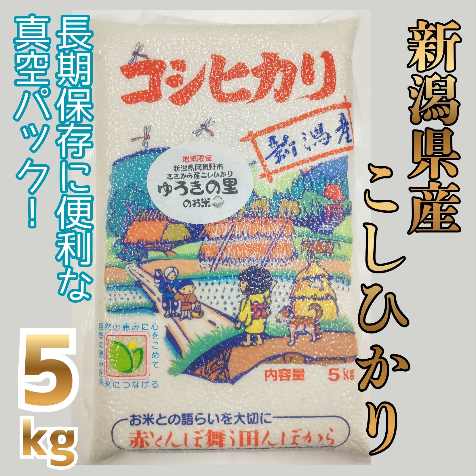【令和7年産】阿賀野市 ささかみ産 こしひかり 「ゆうきの里のお米」真空パック 5kg 新潟コンバイン 白米 精米 新潟県 コシヒカリ コシ 米 お米 ごはん ご飯 長期保存 保存食 3P06016
