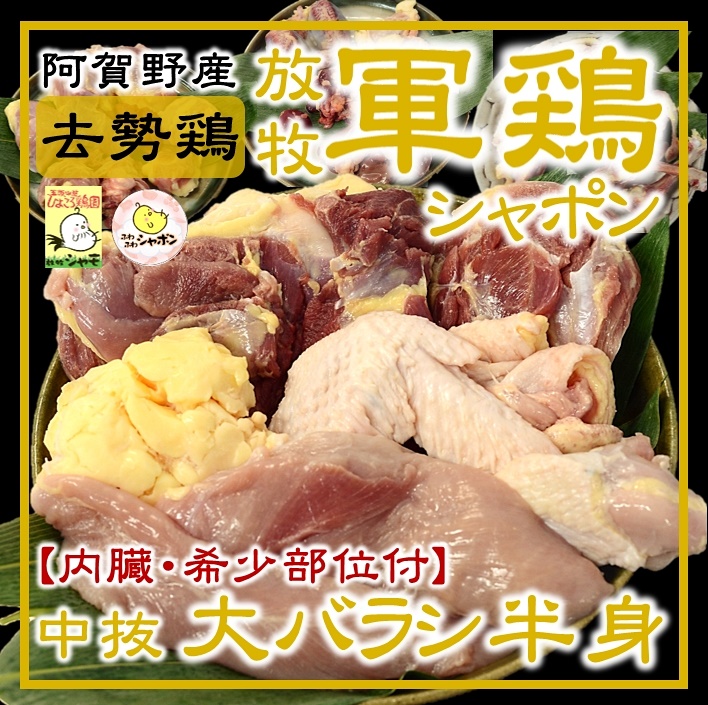 軍鶏シャポン（去勢鶏）大バラシ半身セット【内臓・希少部位付】 1R07031