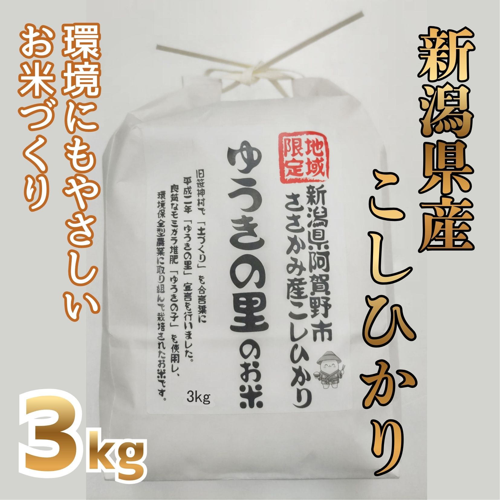 【令和7年産】阿賀野市 ささかみ産 こしひかり 「ゆうきの里のお米」 3kg 新潟コンバイン 白米 精米 新潟県 コシヒカリ コシ 米 お米 ごはん ご飯 3P02010