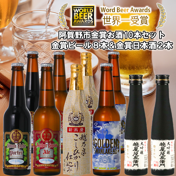 ビール スワンレイクビール 世界一金賞受賞入ビール8本&白龍酒造特撰大吟醸2本 詰め合わせ 阿賀野市 新潟県 阿賀野 クラフト 飲み比べ クラフトビール 地ビール ビール お酒 酒 日本酒 ギフト プレゼント 贈答 贈り物 お中元 お歳暮 のし対応 熨斗 1S31023