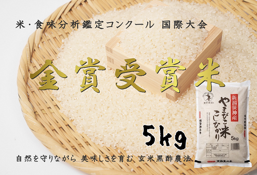 【令和7年産】コシヒカリ「やまびこ米」 5kg 玄米黒酢農法 金賞受賞 特別栽培米 白米 精米 農家直送 新潟県 米 こめ コメ 数量限定 1P02011