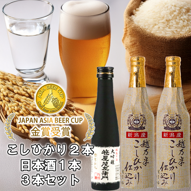 ビール スワンレイクビール 金賞受賞入り こしひかり仕込みビール2本＆白龍酒造特撰大吟醸1本 詰め合わせ 阿賀野市 新潟県 阿賀野 クラフト 飲み比べ クラフトビール 地ビール ビール お酒 酒 日本酒 ギフト プレゼント 贈答 贈り物 お中元 お歳暮 のし対応 熨斗 1S32010
