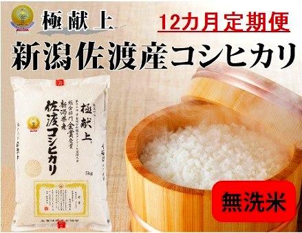 無洗米5kg 新潟県佐渡産コシヒカリ5kg×12回「12カ月定期便」