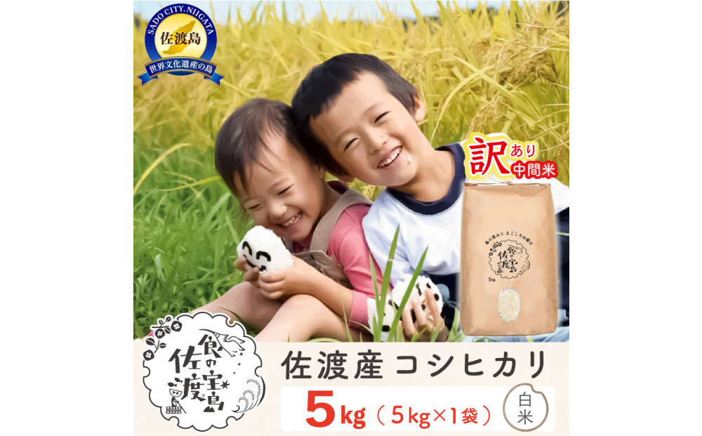 “訳あり“ 佐渡島のコシヒカリ中間米5Kg 特別栽培米 生産者応援 ※エリア限定※ 令和7年産