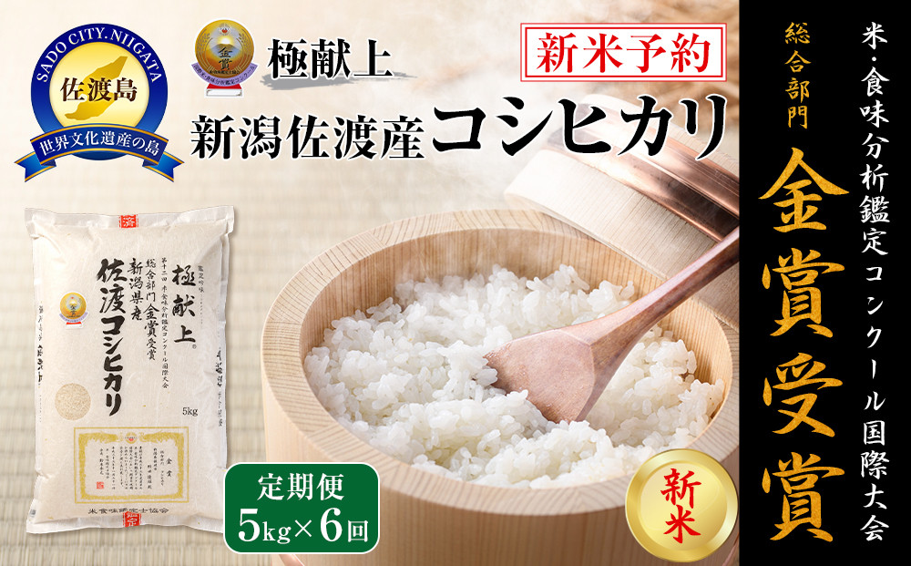 【令和7年産】5kg 新潟県佐渡産コシヒカリ5kg×6回「6カ月定期便」