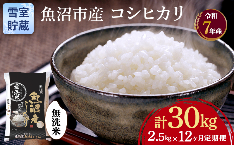 雪室貯蔵 魚沼産 コシヒカリ 無洗米 2.5kg 12ケ月 連続お届け ( 米 定期便 お米 こめ コメ おこめ 白米 こしひかり 12回 30kg お楽しみ ) 新潟県 