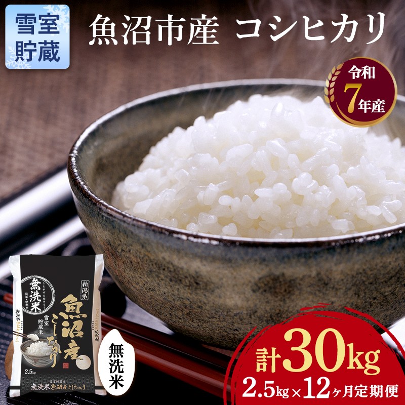 雪室貯蔵 魚沼産 コシヒカリ 無洗米 2.5kg 12ケ月 連続お届け ( 米 定期便 お米 こめ コメ おこめ 白米 こしひかり 12回 30kg お楽しみ ) 新潟県