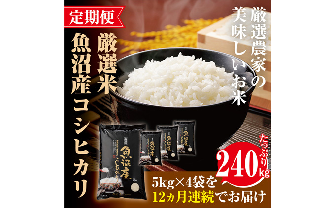 定期便 魚沼 厳選 コシヒカリ 旨い飯におかずはいらない 20kg 全 12回 （ 米 12ヶ月 お米 新潟 魚沼産 白米 魚沼産コシヒカリ 定期 お楽しみ ）