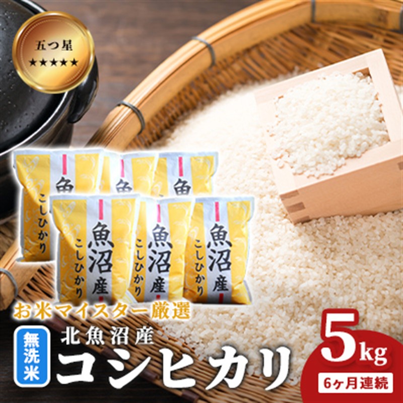 五つ星お米マイスター厳選 無洗米 魚沼産 コシヒカリ 5kg 6ヶ月連続 ご飯 白米 和食 ブランド米 銘柄米 おにぎり お弁当 産地直送 精米したて