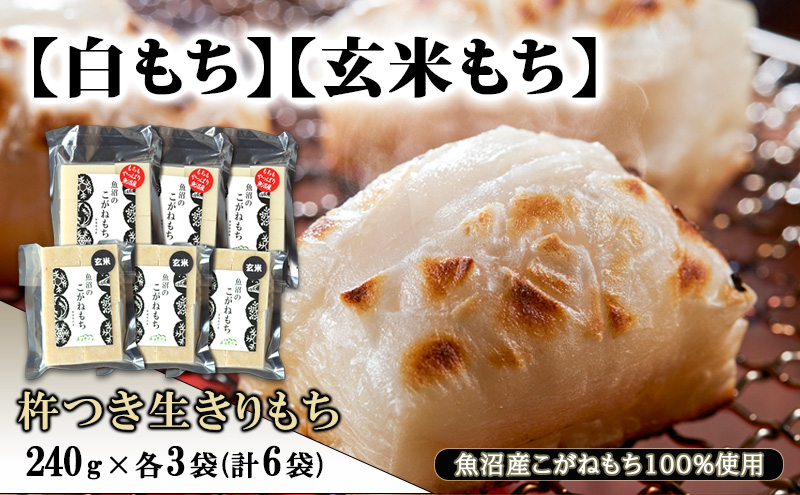 【白もち】【玄米もち】魚沼産こがねもち100%使用 杵つき生きりもち 240g×各3袋（計6袋） 餅 おもち 新潟県 魚沼市 魚沼