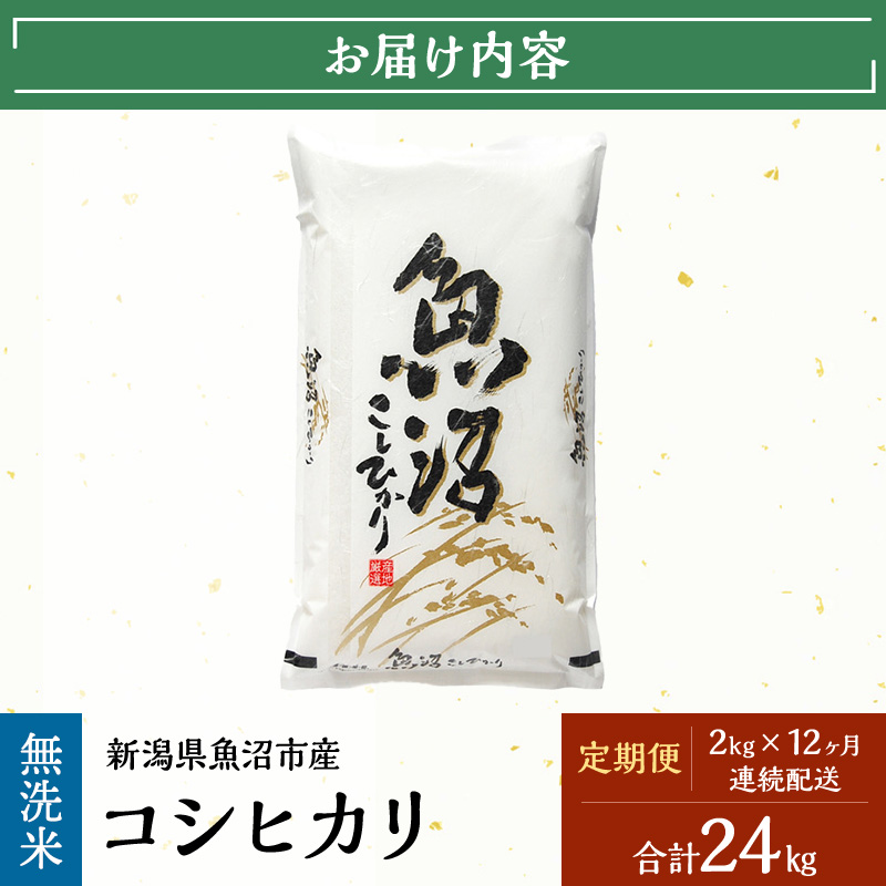 無洗米 定期便 12ヶ月 雪国逸品 コシヒカリ 2kg 米 白米 お米 魚沼産コシヒカリ 新潟米 新潟 魚沼市 定期 12回