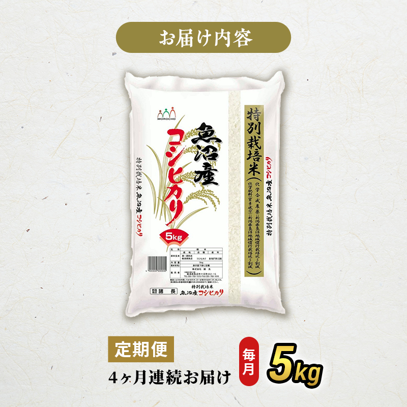 【特別栽培米】お米アドバイザー厳選　魚沼産コシヒカリ（精米）5kg　4ヶ月連続