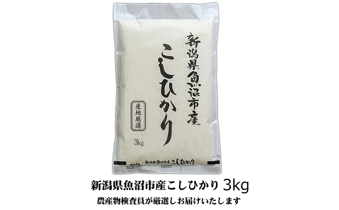 令和6年産 農産物検査員お奨め 魚沼産こしひかり（精米）3kg