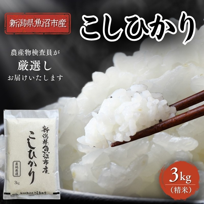 令和7年産 農産物検査員お奨め 魚沼産こしひかり（精米）3kg お米 コシヒカリ