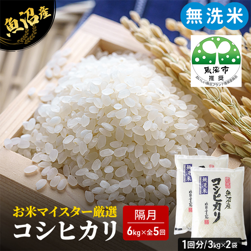 無洗米 定期便 隔月 5回 コシヒカリ 6kg 米 白米 お米 魚沼産コシヒカリ 新潟米 新潟 魚沼市 定期