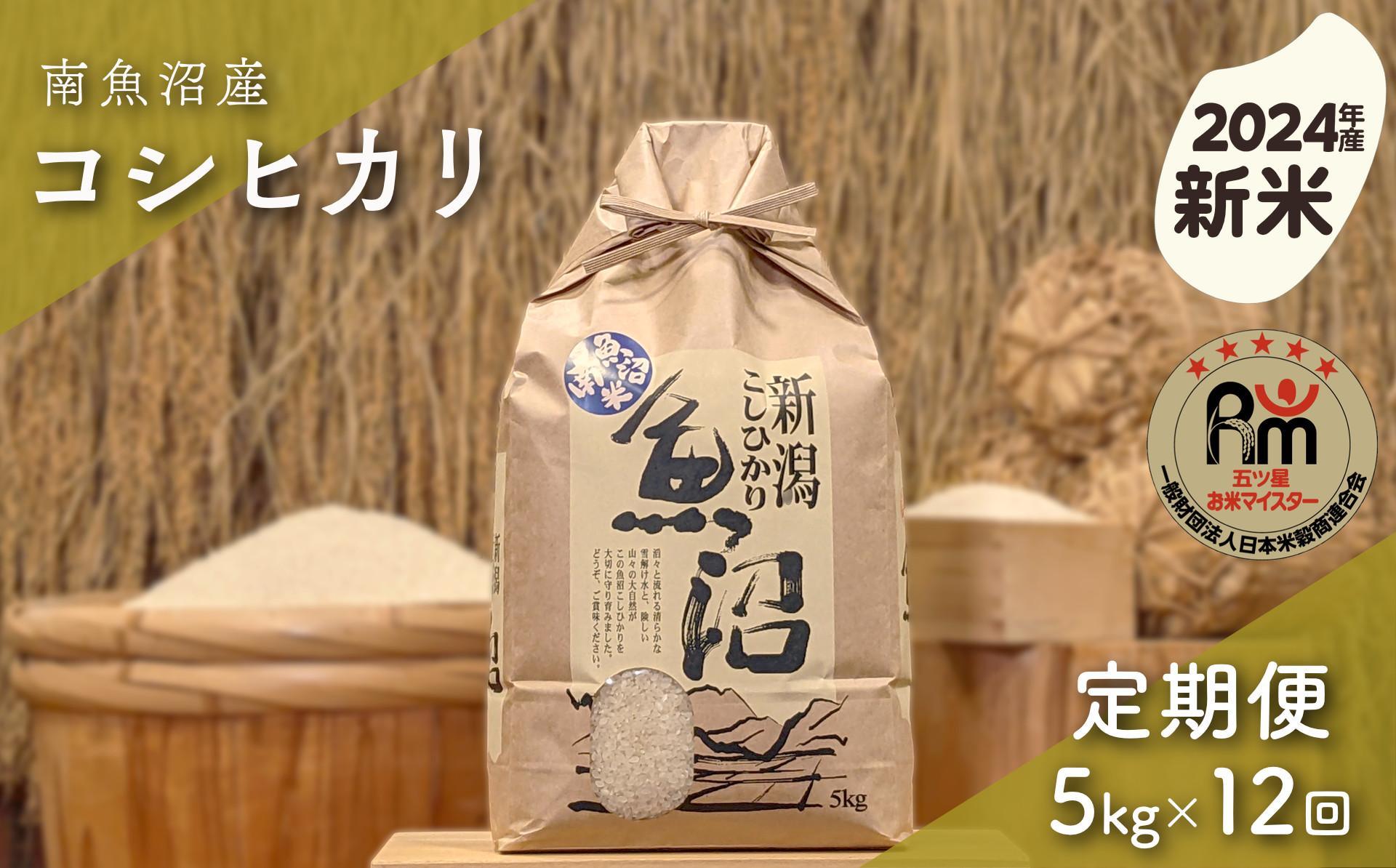 【新米】令和６年産「五つ星お米マイスター」の南魚沼産コシヒカリ　精米5kg×12回（毎月定期便）