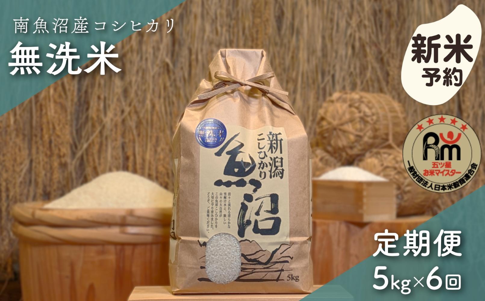 【新米予約】令和６年産「五つ星お米マイスター」の南魚沼産コシヒカリ　無洗米５kg×6回（毎月定期便）