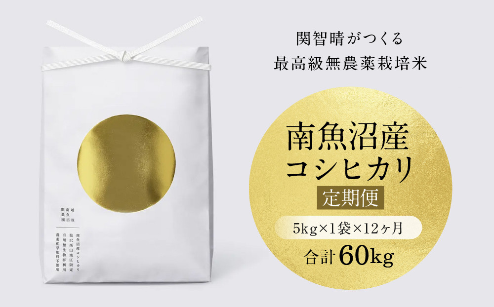 【定期便】関智晴がつくる最高級 南魚沼産コシヒカリ 金丸 ５kg ×全12回　栽培期間中 農薬化学肥料不使用