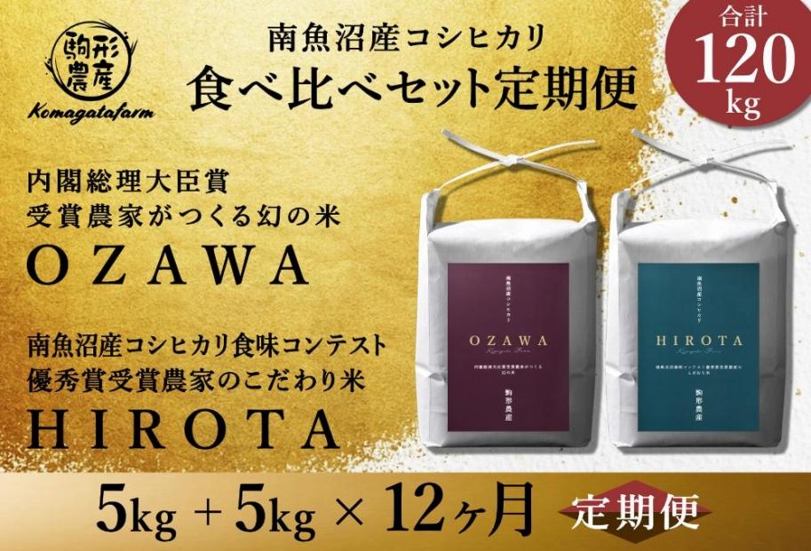【定期便】【OZAWA＆HIROTA】各5ｋｇ×全12回食べ比べセット　特A地区　　南魚沼産コシヒカリ