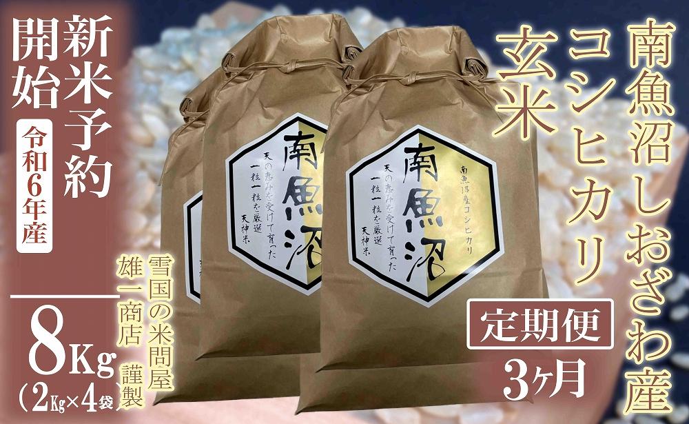 【新米予約・令和6年産】定期便3ヶ月：●玄米●8Kg 生産者限定 南魚沼しおざわ産コシヒカリ