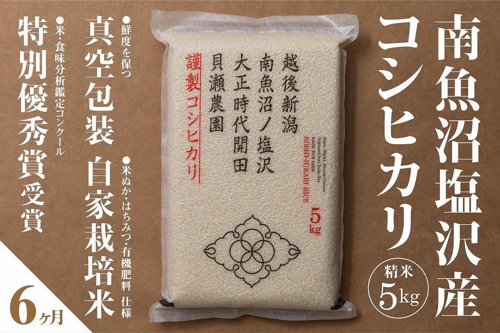 新米予約【令和8年産】【定期便】「貝瀬農園米」農薬5割減栽培　南魚沼塩沢産コシヒカリ　精米5kg×全6回【2026年10月上旬から1ヶ月以内に順次発送予定】