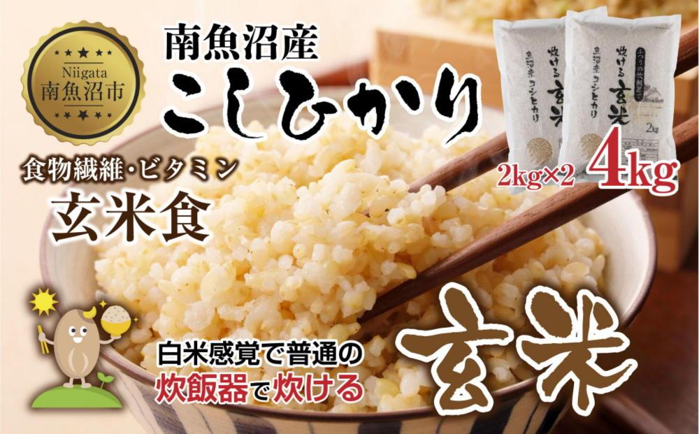 南魚沼産 コシヒカリ 普通に炊ける 玄米 2kg×2袋 計4kg こしひかり 新潟県 米 玄米食 コメ こめ