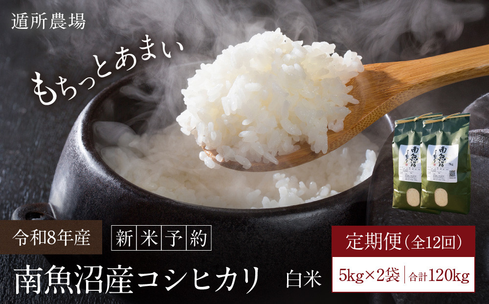【令和8年産新米予約】【お米定期便/全１２回】南魚沼産コシヒカリ　白米１０ｋｇ（５ｋｇ×２）【定期便 銘柄米 ブランド米 精米 こしひかり コシヒカリ 魚沼産 新潟米】【2026年10月中旬から1ヶ月以内に順次発送予定】