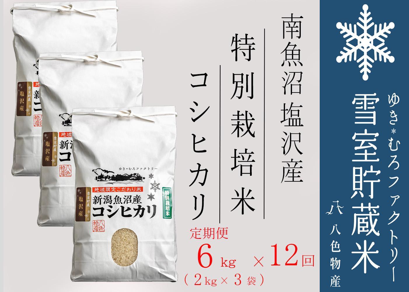 特別栽培【定期便6kg×12回】雪室貯蔵米 南魚沼塩沢産コシヒカリ