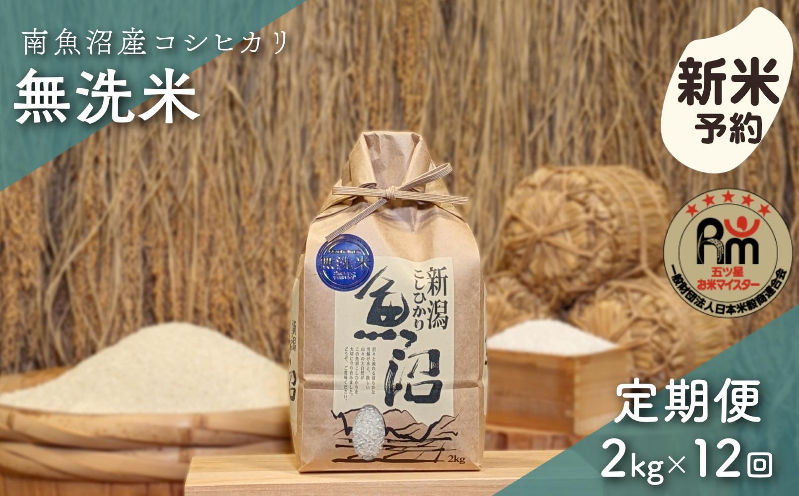 【新米予約】令和６年産「五つ星お米マイスター」の南魚沼産コシヒカリ　無洗米２kg×12回（毎月定期便）