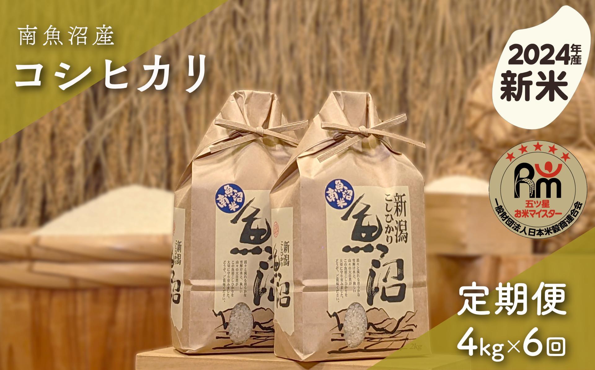 【新米】令和６年産「五つ星お米マイスター」の南魚沼産コシヒカリ　精米４kg（２kg×２個）×6回（毎月定期便）