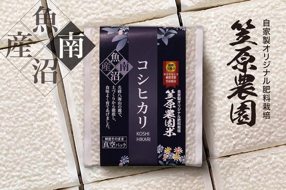 【定期便】【令和6年産新米予約／令和6年10月上旬より順次発送】南魚沼産 笠原農園米 コシヒカリ 3合真空パック20個（簡易包装）×全６回