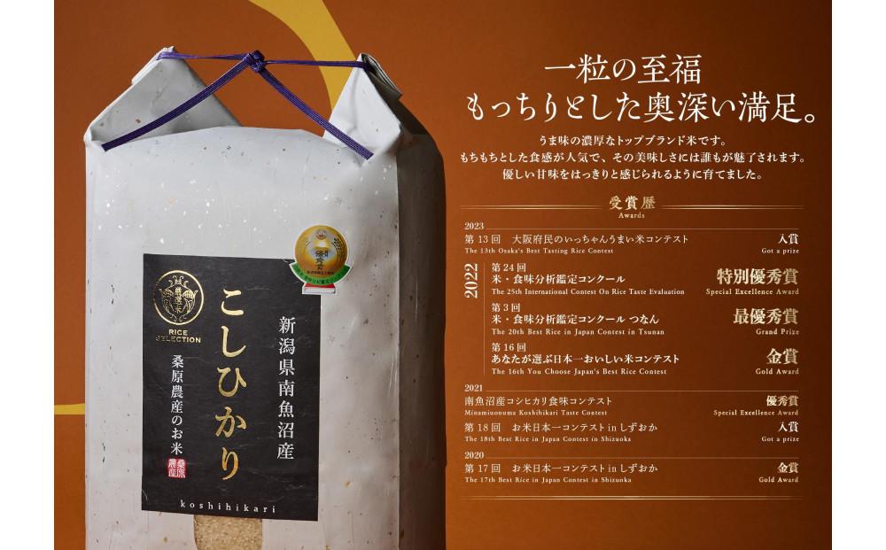 【頒布会】最優秀賞受賞【8割減農薬】最高峰南魚沼産こしひかり20kg(10kg×2）×3ヶ月　桑原農産のお米(精米)