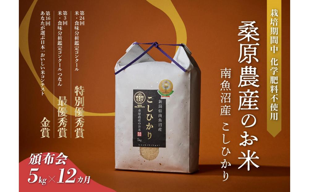 【頒布会】最優秀賞受賞【8割減農薬】最高峰南魚沼産こしひかり5kg×12ヶ月　桑原農産のお米(精米)