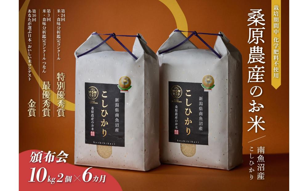 【頒布会】最優秀賞受賞【8割減農薬】最高峰南魚沼産こしひかり20kg(10kg×2）×6ヶ月　桑原農産のお米(精米)