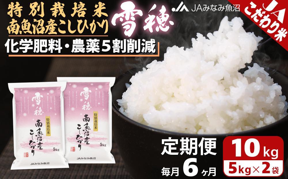 【JAみなみ魚沼定期便】特別栽培米南魚沼産こしひかり「雪穂」（10kg×全6回）精米 農薬5割削減 精米HACCP認定工場 特A獲得日本一産地 高品質精米 もっちり甘い 南魚沼産コシヒカリ