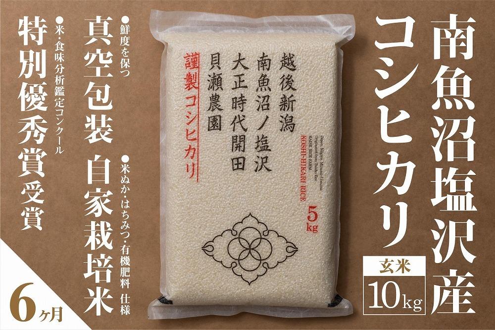 【令和7年産】【定期便】「貝瀬農園米」農薬5割減栽培　南魚沼塩沢産コシヒカリ　玄米10kg(5kg×2個)×全6回